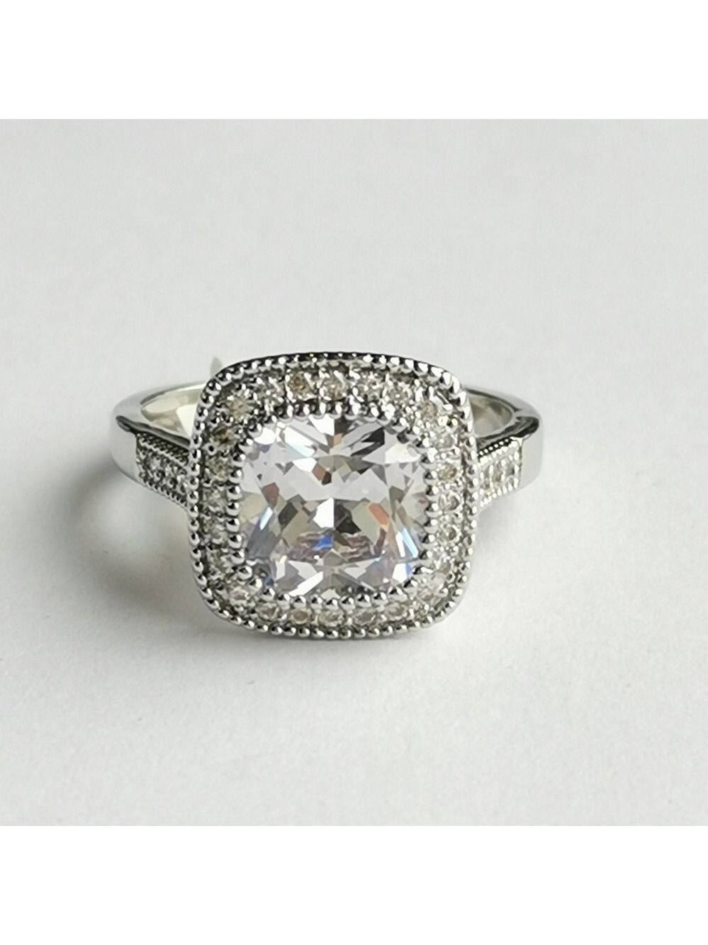 CZ princess cut in 14k white gold ring size 8 engagement cocktail style